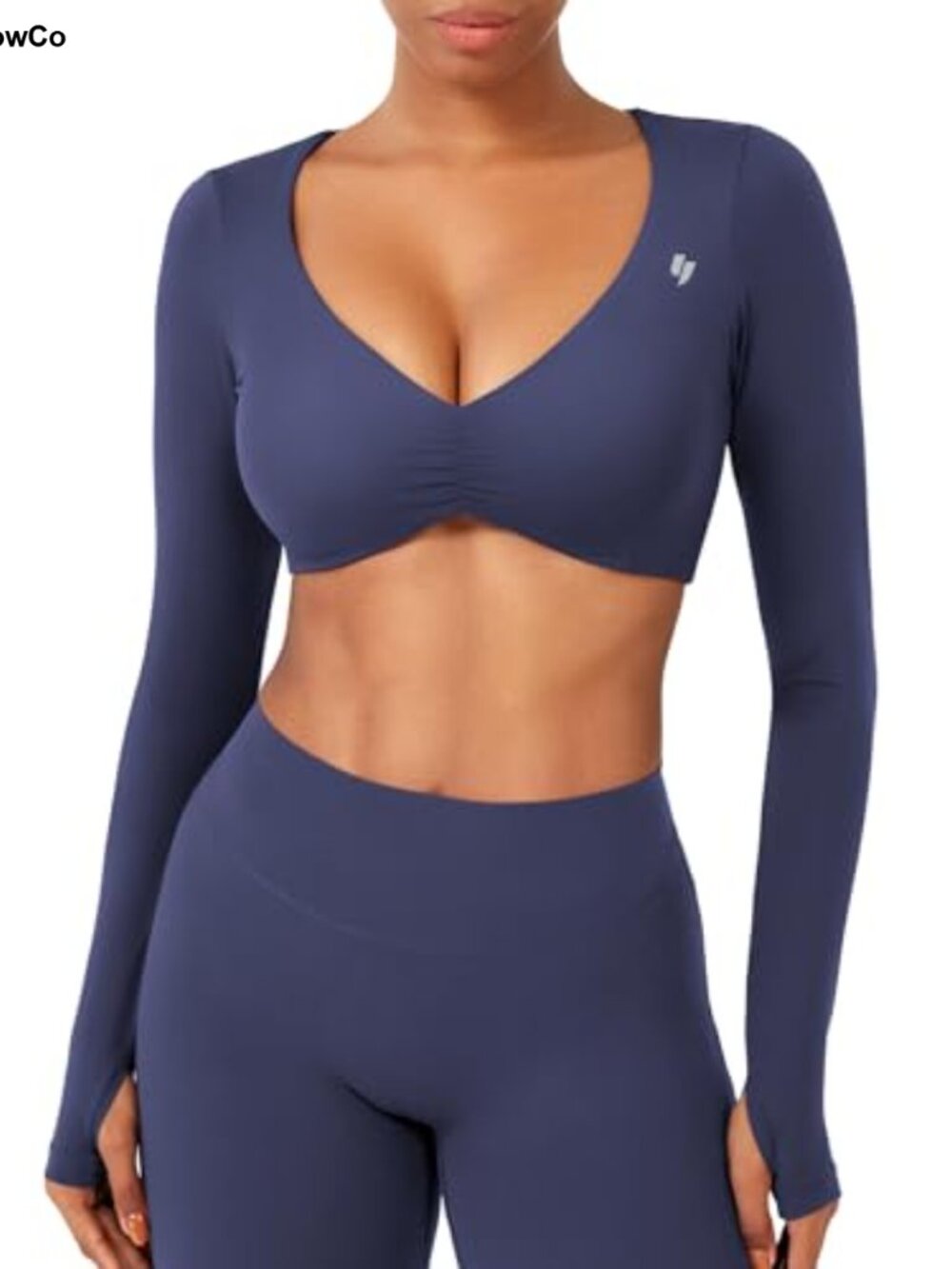 Nylon Spandex Long Sleeve Crop Top with Built-In Bra and Thumb Holes